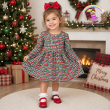 Size 3T Red Truck Green Evergreen Christmas Tree Cotton Spandex Dress