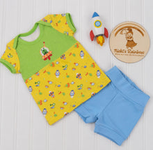 Size 12/18 months embroidered space ship short set