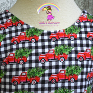 Size 3T Red Truck Green Evergreen Christmas Tree Cotton Spandex Dress